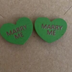 Valentine's Day Green Confetti Wood Conversation Heart Earrings 1 Set Hand Made